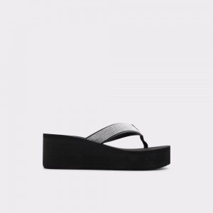 Aldo Chima Flip flops Donna Sandali Nere Argento | QAHFLIN-83